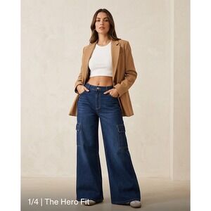 Ann Taylor 14 The Hero Fit Wide Leg Cargo Jeans Dark Indigo Blue NWT